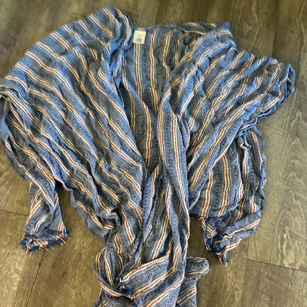 Francesca's Collections Blue Striped Scarf Shawl Wrap Blue Fringe Womens O/S